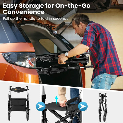 Man folding 2 In 1 Folding Rollator Walker And Wheelchair Combo With Brakes For Seniors Aluminum Mobility Aid into car trunk