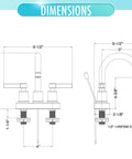 Dimensions diagram of Two-Handle High Arc Bathroom Sink Faucet In Polished Chrome With Easy Install, Durable Build