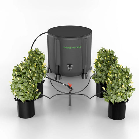 Auto Drip Irrigation Kit With 13 Gallon Foldable Bucket, 24W Upgraded Pump, 8 Drip Emitters, Indoor Grow Tent Garden System in use