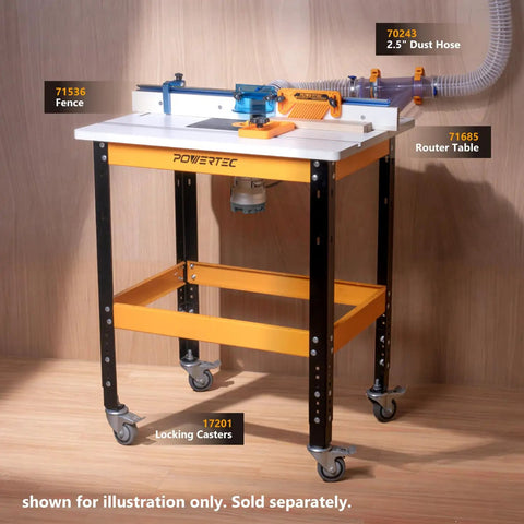 Rock Solid Heavy Duty Tool Stand Base With 400 Pound Load Capacity And Adjustable Height Leveling Feet For Router Tables And Miter Saws And Benchtop Gear In The Home Shop with router table and locking casters.