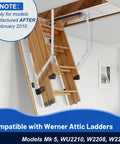 55-2 Attic Ladder Hinge Arms Compatible With Mk5 WU2210 W2208 W2210 After 2010 Ladders, shown installed on a wooden attic ladder.