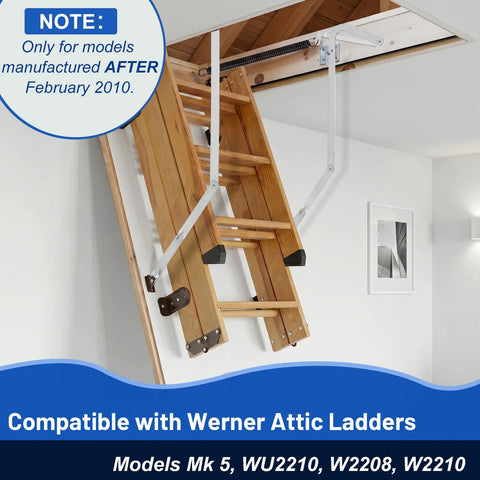 55-2 Attic Ladder Hinge Arms Compatible With Mk5 WU2210 W2208 W2210 After 2010 Ladders, shown installed on a wooden attic ladder.