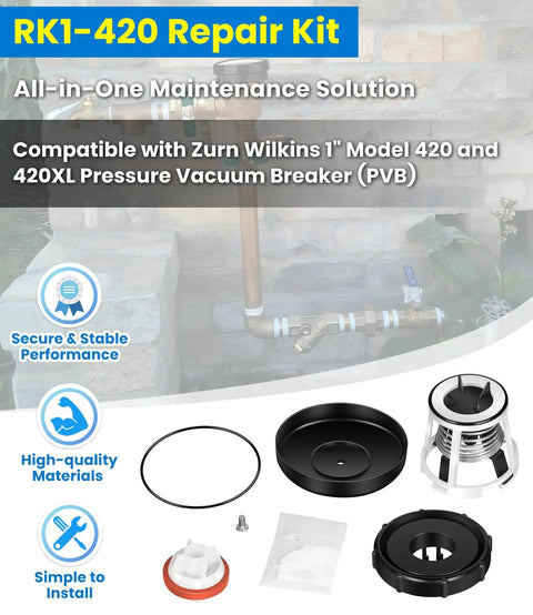 No Fuss All In One Repair Kit For Zurn Wilkins 1 Inch Model 420 And 420XL Pressure Vacuum Breaker PVB With Canopy Internal Parts