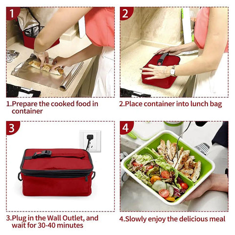 Steps to use Compact 110V Portable Food Warmer No Microwave Lines Mini Electric Heated Lunch Box for reheating meal