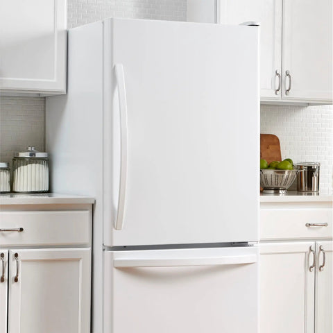 White refrigerator in kitchen setting with Fast Dry Appliance Touch Up Paint With Specialty Brush Bottle For White Interiors Easy Fix Scratches On Metal Porcelain And Enamel Appliances Durable Acrylic Lacquer Finish Dries To Touch In Minutes Covers A Quarter To A Half Square Foot Per Bottle Pack