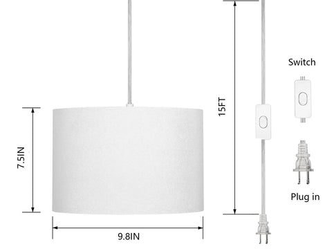 Plug And Play Pendant Light With Smart Color Changing Bulb And Wireless Remote Hanging Lamp For Farmhouse Decor Game Changer Lighting For Living Room And Bedroom Super Chill Setup, white linen shade, 9.8in diameter.