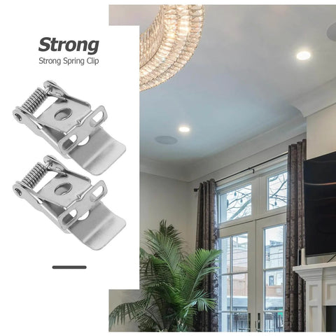 10 Pack Downlight Retaining Clips and Retrofit Light Securing Clamps for Recessed Fixtures shown with ceiling installation