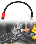 Heavy Duty Tire Inflator Extension Hose With Quick Connect Air Chuck Fits Cars Bikes EVs And Portable Air Compressor 40 CM Length, black braided hose with valve chuck