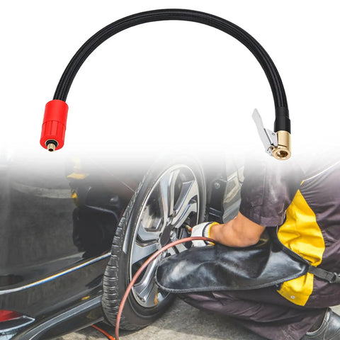 Heavy Duty Tire Inflator Extension Hose With Quick Connect Air Chuck Fits Cars Bikes EVs And Portable Air Compressor 40 CM Length, black braided hose with valve chuck