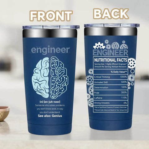 20oz Vacuum Insulated Tumbler For Engineers Mechanical Civil And Aerospace Pros Graduation Gift Or Retirement Present That Delivers Smiles A Practical Gear For Men Who Love Science And Gadgets showing front and back design.