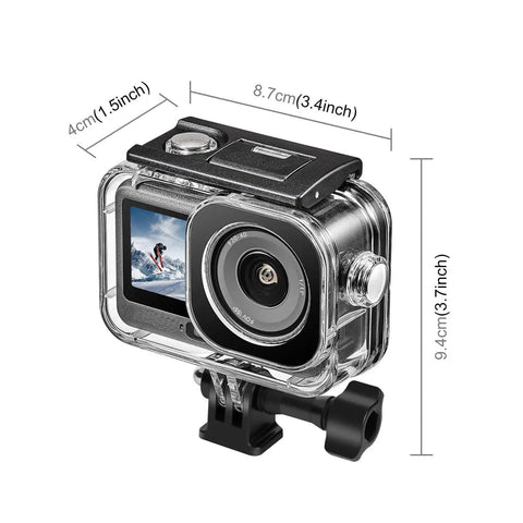 Underwater Dive Case For Osmo Action 6 Waterproof Housing Up To 60 Meters Deep with dimensions shown in the image