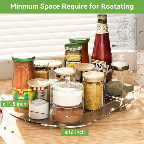 360 Degree Spinning Clear Lazy Susan Turntable For Fridge And Pantry With Tough As Nails Plastic Organization Tray and Smooth Ride Spin Plate. 15.5x11x1.5 inches.