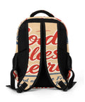 Back view of Patriotic USA Poster Print Backpack For Everyday Use, featuring adjustable padded straps and breathable polyester panels.