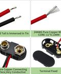 Ten Pack T Type 9 Volt Clip Battery Connector With Hard Plastic Shell For Diy Projects And School Experiments Easy Solder Tail Durable Build Reliable 9V Power Clip Kit For Labs And Hobbyists, 24AWG red and black wires