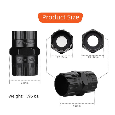 2 In 1 Speed Cassette Lockring Tool For Bike Cassette And Freewheel Removal shown with size dimensions and black steel construction