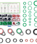 139 Piece AC O Ring Kit With 54 Rubber O Ring Assortment And 85 Compressor Gaskets In 12 Sizes For No Fuss DIY Friendly Tight Seal On Car AC Systems Durable Gasket Set For Automotive Service, assorted green O-rings and compressor gaskets in case