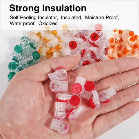 Hand holding connectors from Must Have Waterproof Gel Filled Wire Connector Kit 151 Piece All In One For Network And Phone Cables