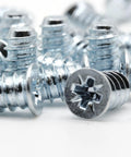 Heavy Duty Replacement Screws For Drawer Slide Rails Compatible With Ikea Part 100347 Euro Furniture Mounting Bolts, close-up of zinc-coated screws.