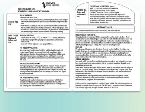 Label instructions for Plant Based Indoor Outdoor Pest Control For Home Use 24 Ounce Ready To Spray Bottle Non Toxic Eco Friendly Formula No Harsh Fumes Safe For Families And Pets Exterior And Interior Bug Shield For Lawn Garden And Home