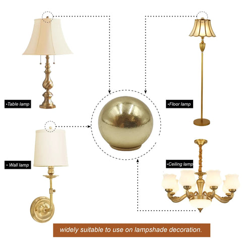 Top Shelf Solid Brass Ball Lamp Finials Caps Knob Set Heavy Duty 17.5 Mm Shade Toppers With Brass Reducing Adapter For Table And Floor Lamps Antique Brass Finish Two Pack, brass ball finial shown on table, wall, floor, and ceiling lamps