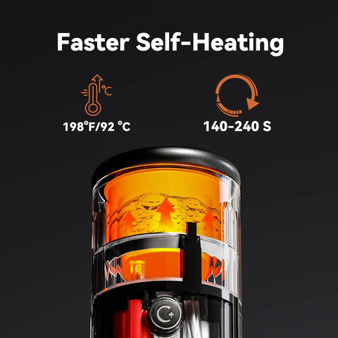 Close-up of the Ultra Portable Espresso Maker With Self Heating Tech On The Go showing heat indicators and self-heating technology.
