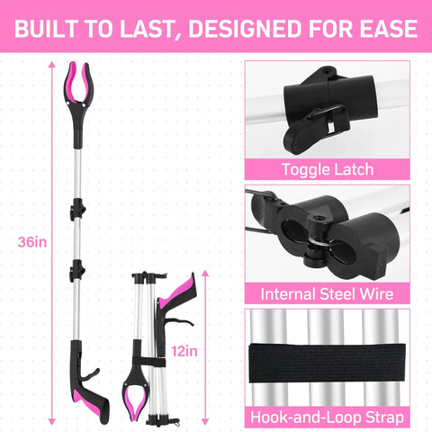 36 Inch Foldable Reacher Grabber Tool For Seniors With Anti Slip Grip For Easy Grab And 360 Degree Rotating Jaw Magnetic Pickup Lightweight Aluminum Shaft Heavy Duty Strength For After Surgery Recovery And Disabled Aid
