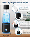 3 In 1 Hydrogen Water Generator Bottle With SPE And PEM Tech For Healthy Hydration, 200ml size, portable, black