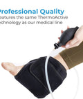 Hot And Cold Ankle Brace With Air Compression Gel Ice Pack For Ankle Pain Achilles Tendonitis Bursitis And Swelling Relief Ankle Sprain Support Wrap For Men And Women Portable Pain Therapy Kit fitted on ankle with air pump