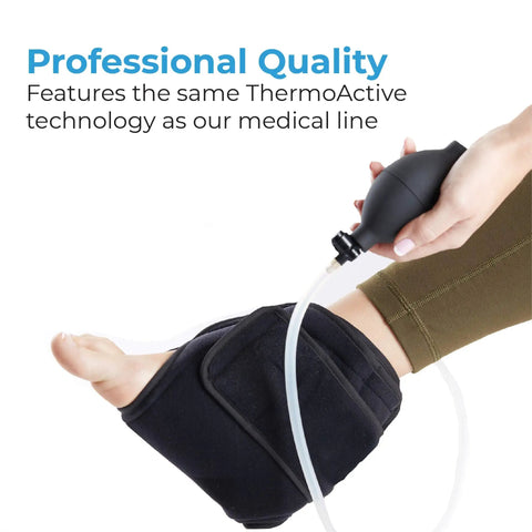 Hot And Cold Ankle Brace With Air Compression Gel Ice Pack For Ankle Pain Achilles Tendonitis Bursitis And Swelling Relief Ankle Sprain Support Wrap For Men And Women Portable Pain Therapy Kit fitted on ankle with air pump