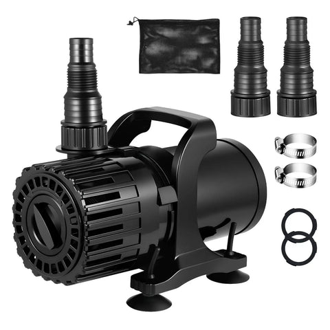 Adjustable Pond Pump 1800 GPH Submersible Water Pump With 13 Ft Lift And 20 Ft Cord, accessories, and filter bag included