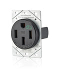 Heavy Duty 50 Amp EV Charging Receptacle NEMA 14-50R Plug-In Outlet Weather Resistant Black mounted on wall.