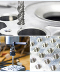 Top Shelf Spiral Flute Thread Taps 1/4-20 Unc 2B Right Hand Machine Threading Bits M2 High Speed Steel Screw Repair Kit 2 Pack in use on metal.