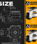 Heavy Duty Adjustable Leveling Casters With Tough Rubber Wheels dimensions diagram showing size and mounting options.