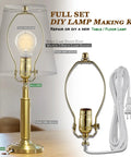 Top Shelf Lamp Making Kit Featuring Extra Long Twelve Foot Cord And Slick Gold Socket Hardware Built For Zero Mess Table Or Floor Lamp Fixes And Hands On Creative Lighting Upgrades with brass parts and lamp shade harp.