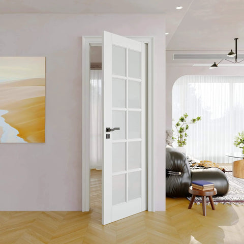 24 By 80 Interior French Door Slab With 10 Frosted Glass Panels Solid Core Pre Finished Single Panel Shaker Style Door in living room