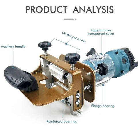 Boss Level Stainless Steel Router Mortising Jig And Slotting Locator with detailed features visible, including auxiliary handle and flange bearing.