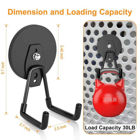 Heavy Duty Magnetic Hooks Set For Garage And Workshop, Hang Yard Tools, Cords, Hoses And Power Tools, 25 Lb Capacity, 2 Pack