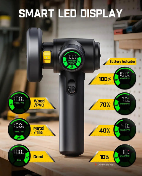 Cordless Angle Grinder With LED Display, Pro-Grade Brushless Power, Go-To DIY Cut Off Tool, 3 Speed Modes, Type C Fast Charging