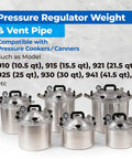 Pressure Regulator Weight And Vent Pipe Replacement Kit For Large Capacity Pressure Cookers And Canners Compatible With 10.5 To 41.5 Quart Models 910 915 921 925 930 941, showing compatible canners.