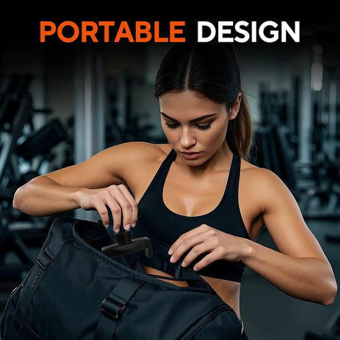 Woman placing Magnetic Gym Phone Holder With 360 Degree Adjustable Base into gym bag inside a fitness studio.
