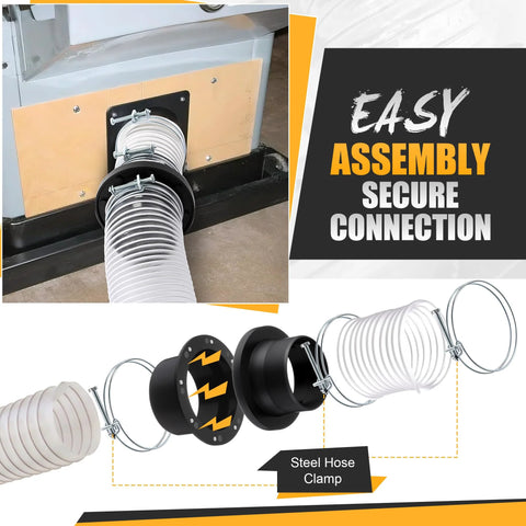 Saillong 4-inch magnetic dust collector starter kit; white flexible hose, steel clamps, and neodymium fittings.