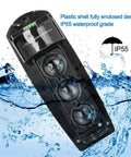 Triple Beam Alarm Infrared LED Detector Security System For Home Protection With Photoelectric Sensor And Beefed Up Power Long Range Alert Precision Optical Focusing Lens For Fast Reliable Home Security, black IP55 plastic shell