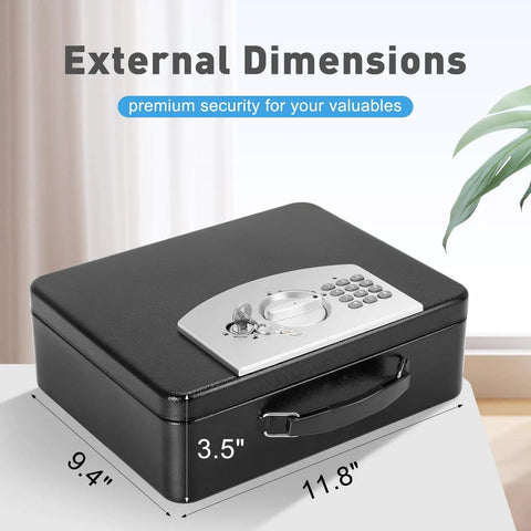 Heavy Duty Steel Safe Box With Digital Keypad Lock For Personal Items And Travel Security, Portable Metal Box For Cash Passport Jewelry