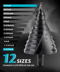Jumbo Two And Three Eighths Inches Step Drill Bit Set for Metal By Lichamp Unibit With Spiral Grooved Design, 12 sizes shown