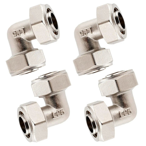 Four Nickel Plated Brass Elbows from Three Quarters Inch Air Piping Fitting Elbow Kit For 200 PSI Pro Grade with Double O Ring