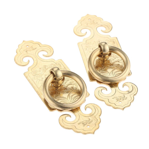 Antique Brass Ring Pulls Two Pack 10cm 3.94 Inch Classic Chinese Style Furniture Hardware for drawers, cabinets, and wardrobes.