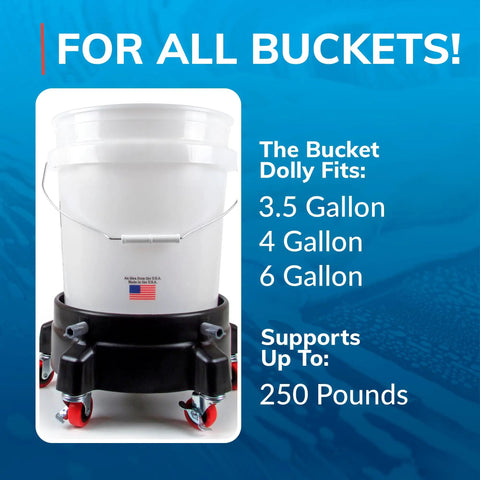 Heavy Duty Bucket Dolly With Five Rollin Smooth Casters And Two Locking Wheels, Reliable Rolling Wash Bucket Carrier For Auto Detailing, Fits 3 To 6 Gallon Buckets, No Sweat Car Wash Setup That Just Flows