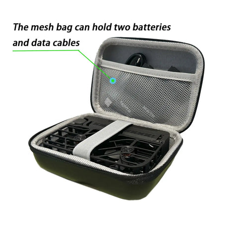 Open Hover Air X1 Self Flying Drone Hard Carrying Case With Strap Lanyard Waterproof Protective Cover displaying storage compartments.