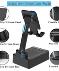 Two In One Bluetooth Speaker Phone Stand With Antislip Base And HD Surround Sound, adjustable height and angle features shown.