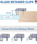 Sturdy Glass Panel Retainer Clips Eight Pack With Soft Rubber Bumpers And Machine Screws for various offset sizes
